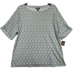 Style & Co Plus 2X Minty Turquoise Elbow Sleeve Tee Shirt 60% Cotton 40% Polyest
